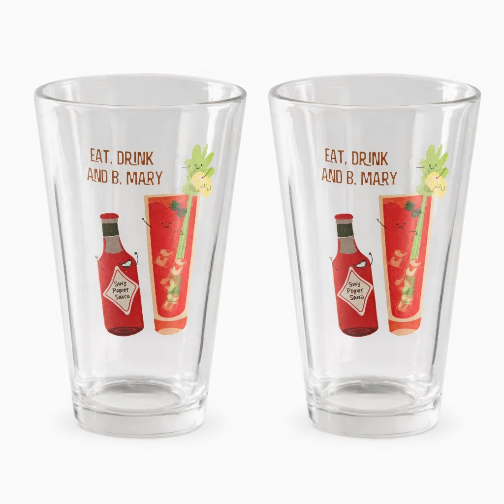 B.Mary Mornings Pint Glasses (Set of 2) set