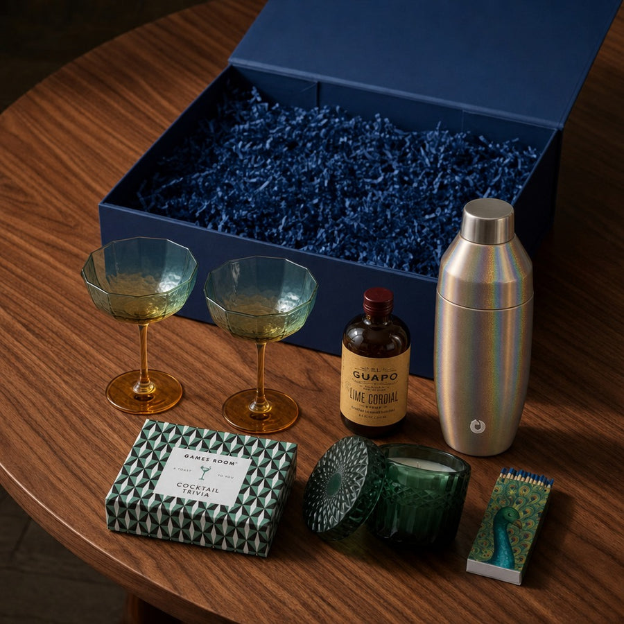 The Jinx lifestyle with octagonal glasses, GAMES ROOM trivia, EL GUAPO lime cordial