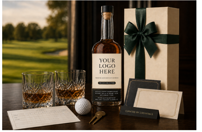 Custom-labeled bourbon gift for golf and club events